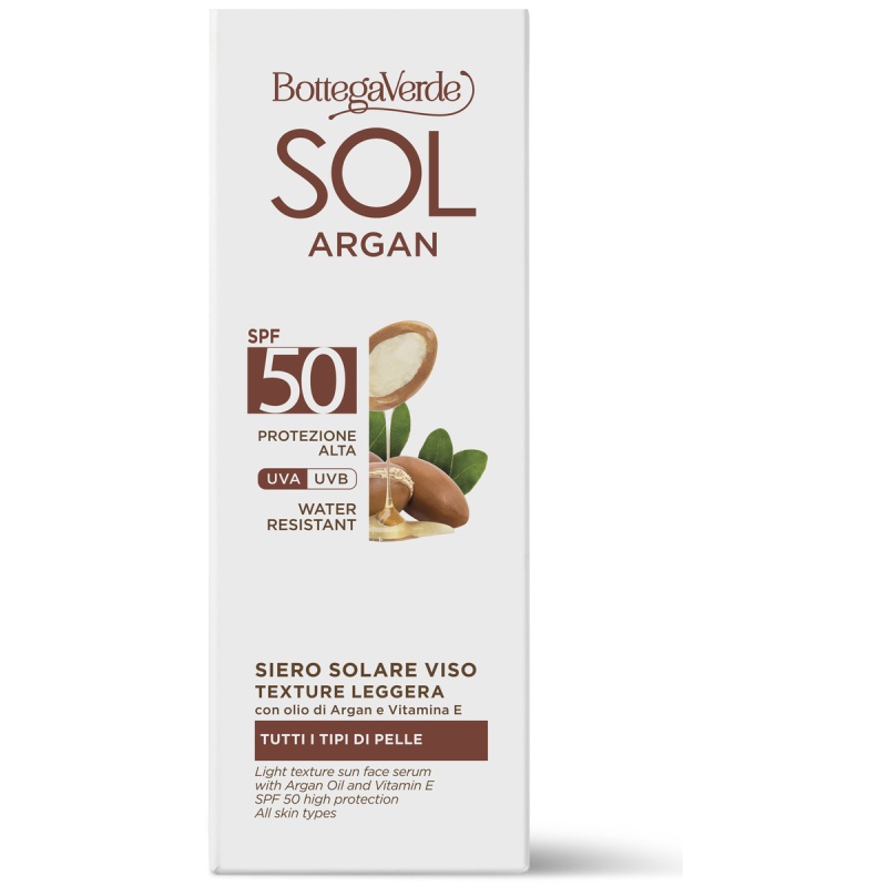 Ser pentru fata, cu ulei de argan si vitamina E, SPF 50, rezistent la apa - Sol Argan, 25 ML