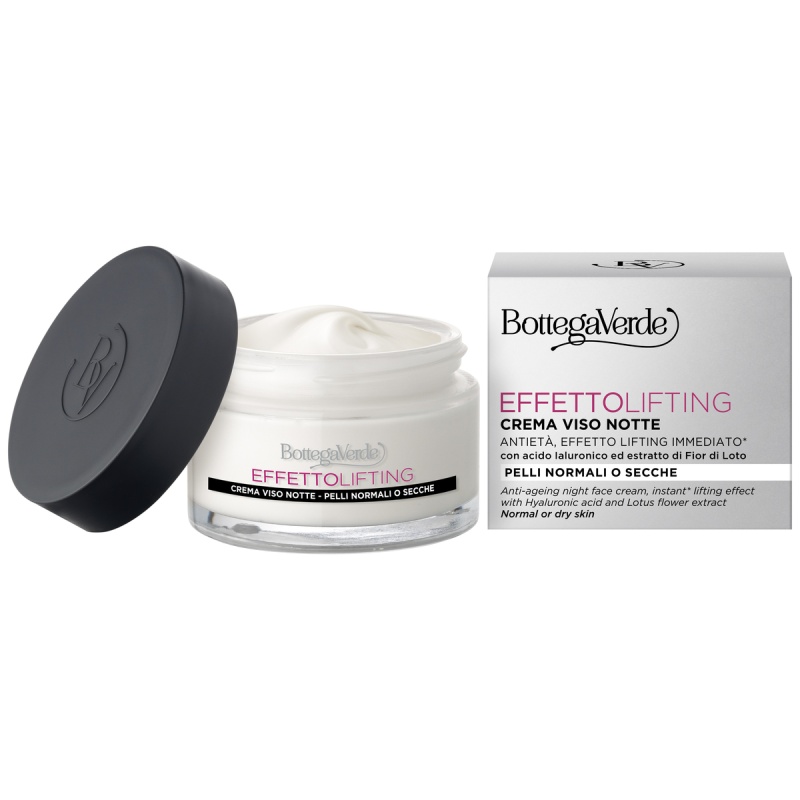 Crema de fata, de noapte, cu efect lifting, ideala pentru toate tipurile de ten, cu unt de Shea si acid hialuronic - Effetto Lifting, 50 ML