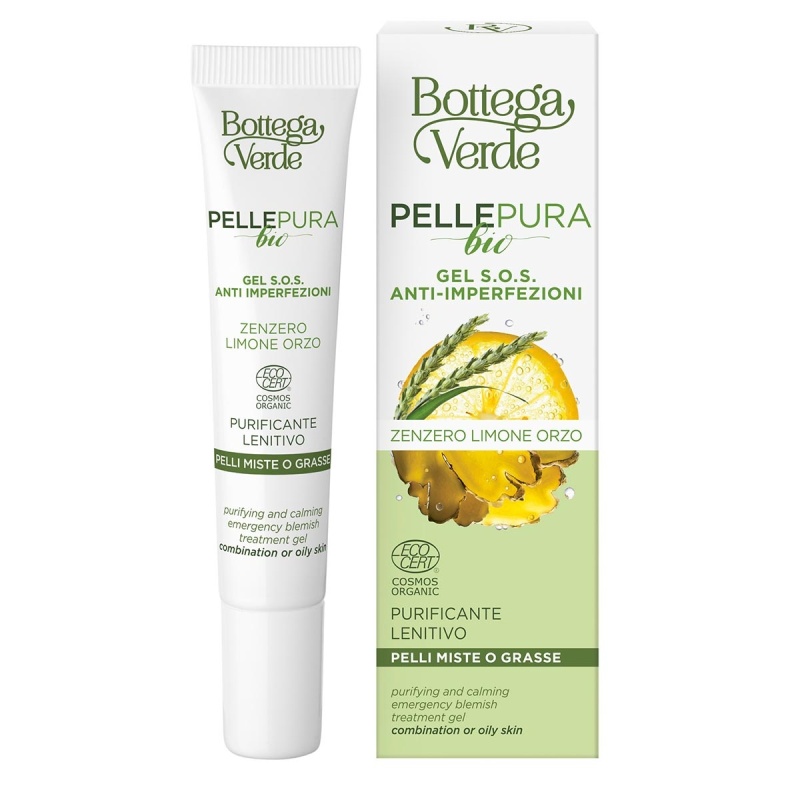 Gel corector S.O.S purificator, pentru ten gras si mixt, cu extract de ghimbir bio si Aloe Vera bio - Pelle Pura Bio, 10 ML