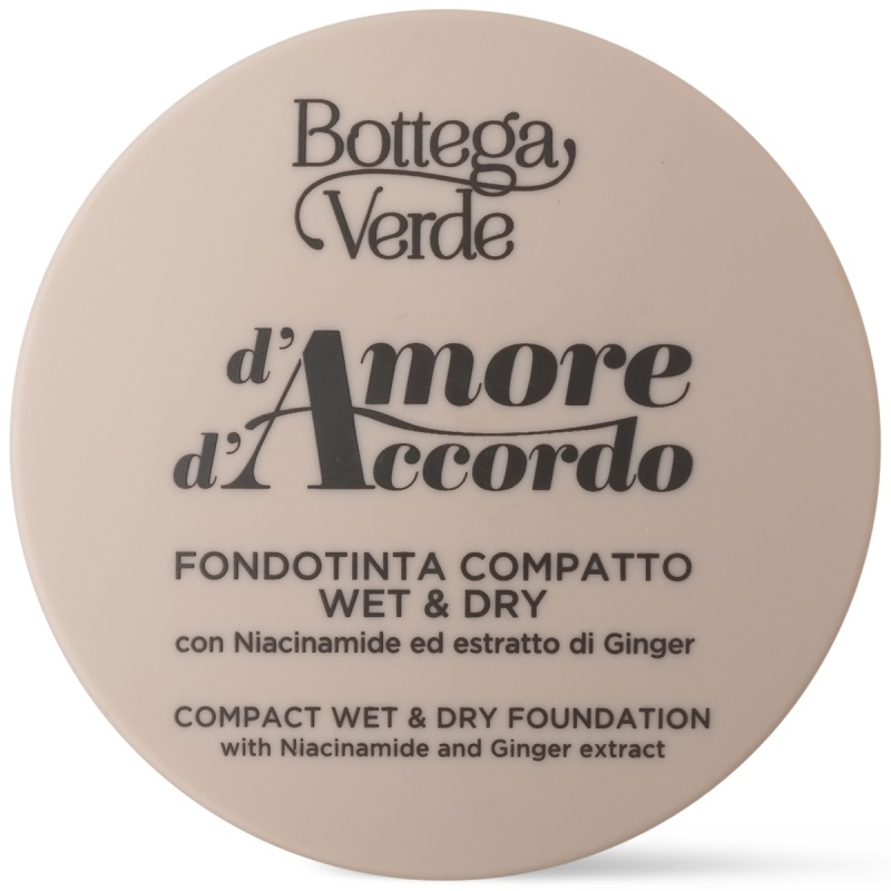 Fond de Ten Compact Wet & Dry cu Niacinamida si Extract de Ghimbir, bej auriu - d'Amore d'Accordo, 8 G