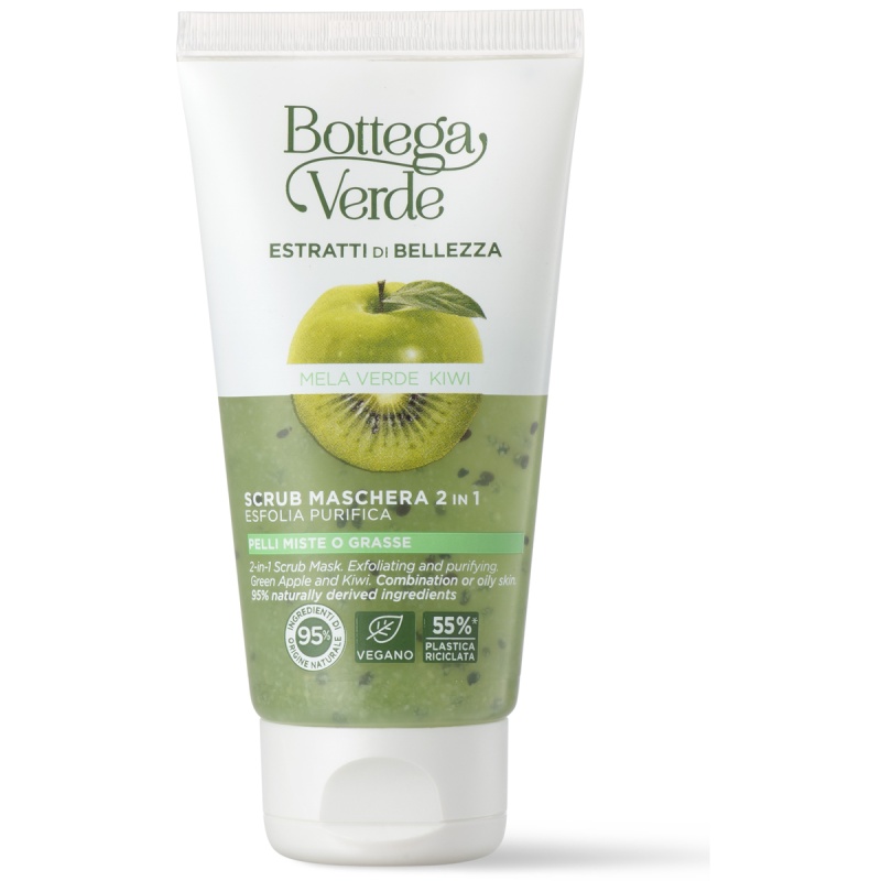 Masca scrub 2 in 1 purificatoare, pentru tenul mixt sau gras, cu extract de mar verde si kiwi - Estratti di Bellezza, 75 ML