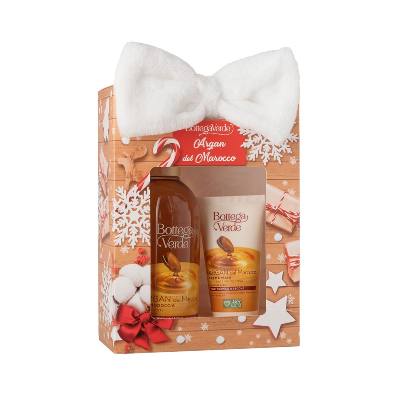 Set cadou Craciun, curatare si hidratare corp, cu ulei de argan - Argan del Marocco, 400 ML, 75 ML