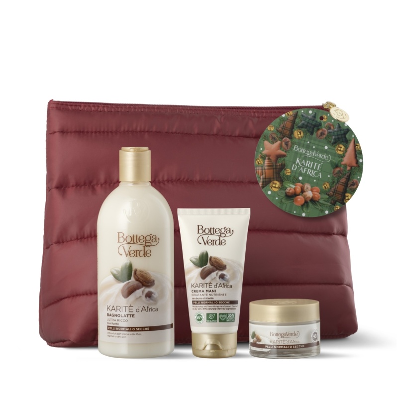 Set cadou Craciun, ingrijire corp, cu extract de unt de shea, in ambalaj festiv - Karite, 400 ML, 50 ML, 75 ML