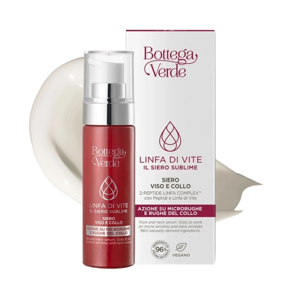Ser intens antirid cu efect filler pentru fata si gat, pentru toate tipurile de ten, cu seva din vita de vie si complex de struguri rosii de la Palazzo Massaini - Linfa di vite, 25 ML