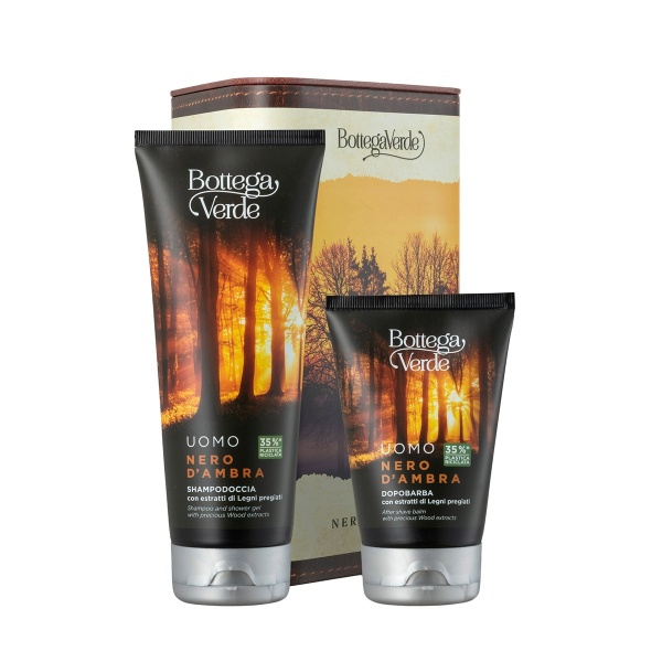 Set cadou barbati, ingrijire corp si barba, cu extract de lemn pretios, in cutie metalica - Nero d'Ambra, 200 ML, 75 ML