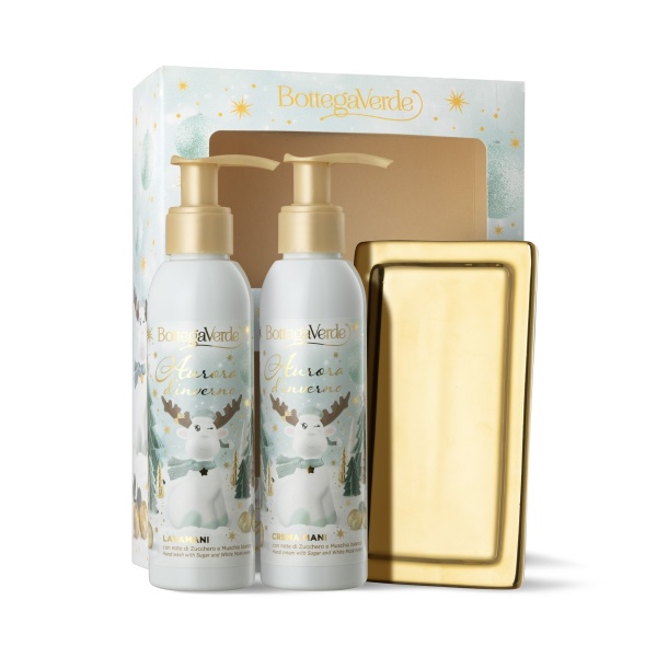 Set cadou Craciun, hidratare maini, cu aroma de zahar si mosc alb - Aurora D'inverno, 2x150 ML - Img 2