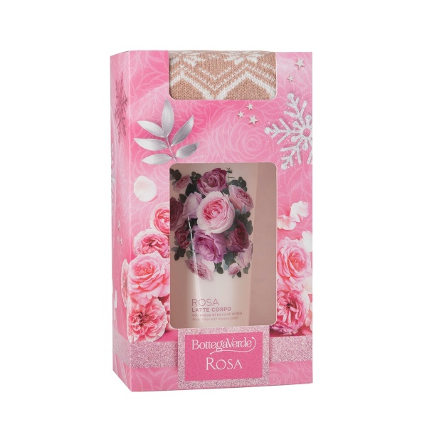 Set cadou Craciun, lapte de corp cu apa din muguri de trandafiri - Rosa, 200 ML - Img 1