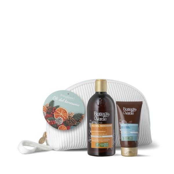 Set cadou femei, ingrijire corp, cu 5 uleiuri exceptionale si geanta de catifea - Oli del benessere, 400 ML, 75 ML