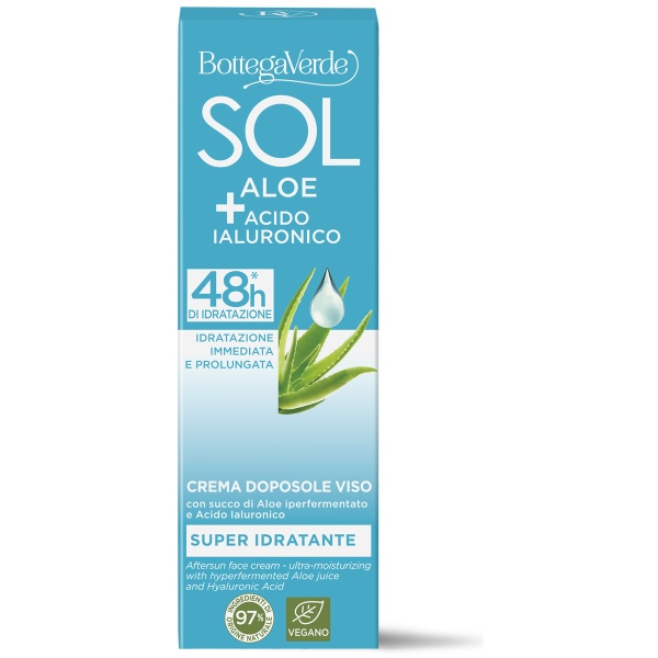 Crema hidratanta de fata, dupa plaja, cu aloe vera si acid hialuronic - Sol Aloe + Acido Ialuronico, 50 ML