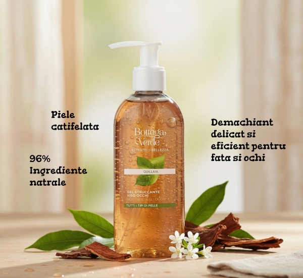 Gel demachiant pentru ochi si ten, pentru toate tipurile de piele, cu Quillaia - Estratti di Bellezza, 200 ML - Img 2