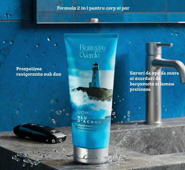 Sampon si gel de dus 2 in 1, hidratant, cu saruri marine - Blu D'Acqua, 200 ML - Img 2