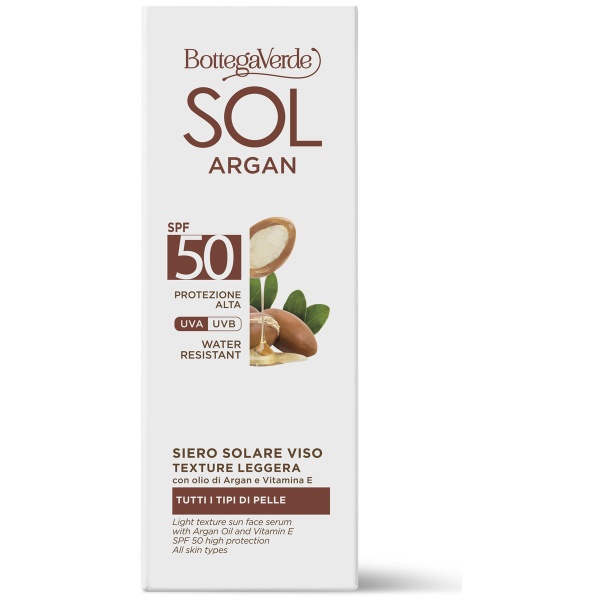 Ser pentru fata, cu ulei de argan si vitamina E, SPF 50, rezistent la apa - Sol Argan, 25 ML