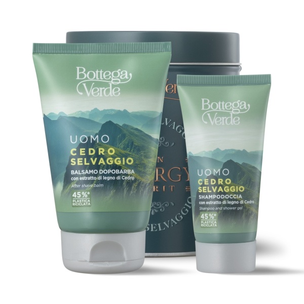 Set cadou barbati, ingrijire corp si barba, cu extract de lemn de cedru, in cutie metalica - Cedro Selvaggio, 50 ML, 75 ML - Img 1