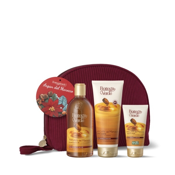 Set cadou Craciun, ingrijire corp, cu extract de ulei de argan, in ambalaj festiv - Argan del Marocco, 400 ML, 200 ML, 75 ML
