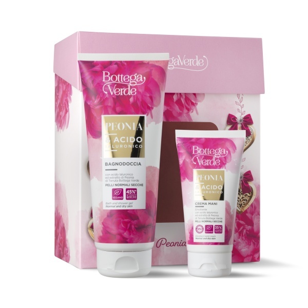 Set cadou Craciun, ingrijire corp si maini, cu extract de bujor, Peonia e Acido ialuronico, 200 ML, 75 ML