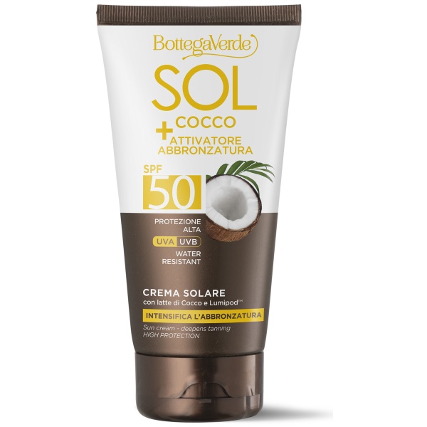 Crema pentru intensificarea bronzului, cu lapte de cocos si Lumipod, rezistent la apa, SPF50, 150 ML