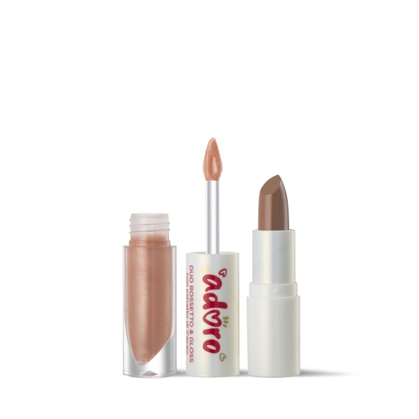 Ruj si luciu de buze cu persistenta indelungata 2 in 1, nude - Adoro, 3 ML + 3.5 ML - Img 2