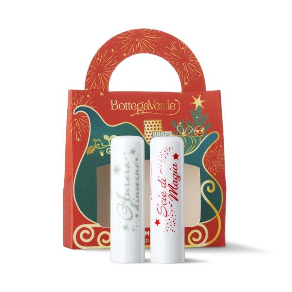 Set cadou Craciun, hidratare delicata pentru buze, cu arome dulci - Aurora D'inverno, 2x4 ML