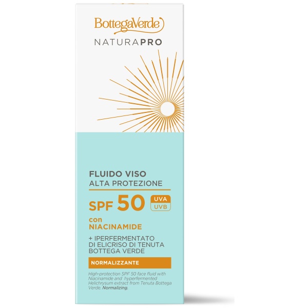 Crema pentru fata, pentru toate tipurile de ten, SPF 50 cu Niacinamida, acid hialuronic si extract hiperfermentat de Helichrysum - Natura Pro, 25 ML