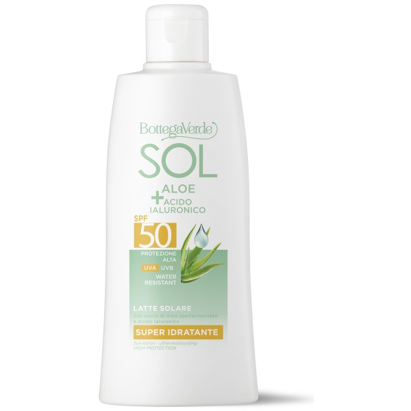 Lapte de corp cu protectie solara cu suc de Aloe hiperfermentat si Acid Hialuronic, SPF 50 - Sol Aloe + Acido Ialuronico, 200 ML
