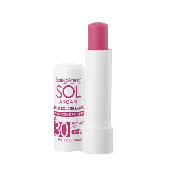 Balsam de buze, rezistent la apa, cu vitamina E si ulei de argan, SPF 30, roz - Sol Argan, 5 ML