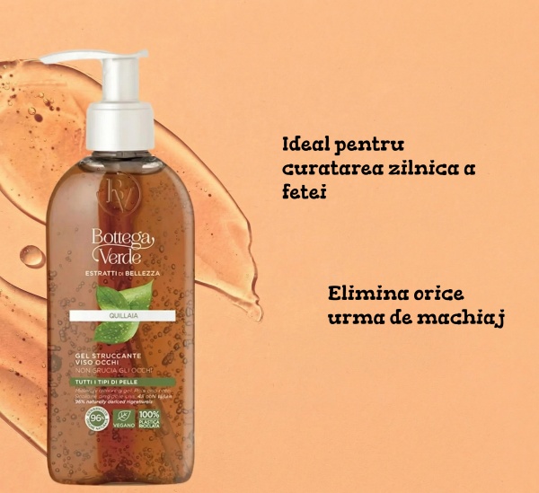 Gel demachiant pentru ochi si ten, pentru toate tipurile de piele, cu Quillaia - Estratti di Bellezza, 200 ML - Img 3