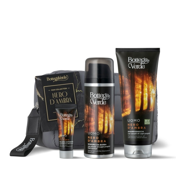 Set cadou barbati, cu aroma de lemn pretios, in ambalaj textil, Nero d'Ambra, 2x200 ML, 20 ML