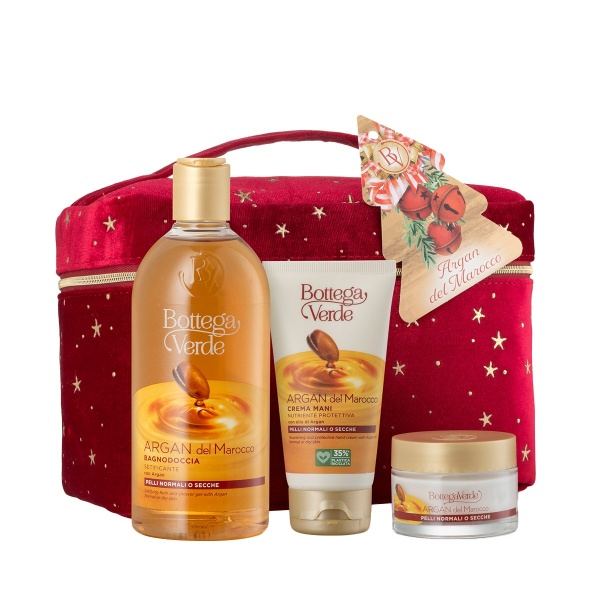 Set cadou Craciun, ingrijire corp, cu extract de ulei de argan, in ambalaj festiv - Argan del Marocco, 400 ML, 50 ML, 75 ML