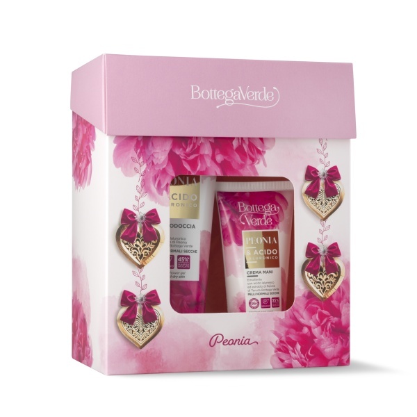 Set cadou Craciun, ingrijire corp si maini, cu extract de bujor, Peonia e Acido ialuronico, 200 ML, 75 ML - Img 2