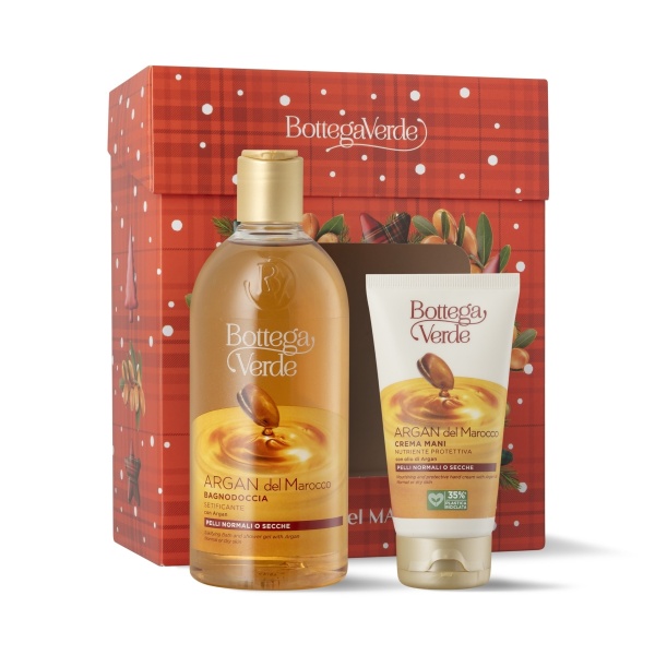 Set cadou Craciun, curatare si hidratare corp, cu ulei de argan - Argan del Marocco, 400 ML, 75 ML - Img 2