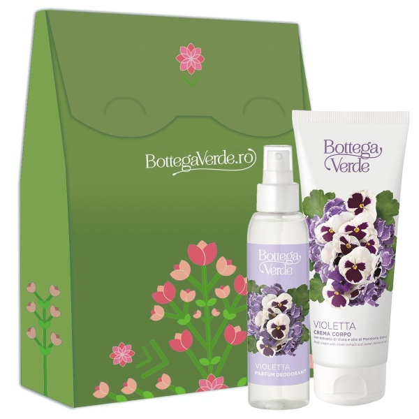 Set cadou femei parfum deodorant si crema de corp cu extract de violete - Violetta, 125 ML + 200 ML