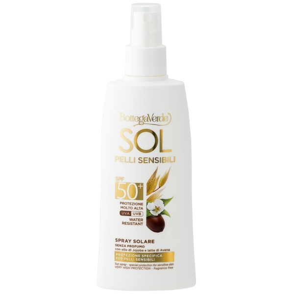 Spray protectie solara, rezistent la apa, cu ulei de Jojoba si lapte de ovaz, SPF 50 - Sol Pelli Sensibili, 200 ML