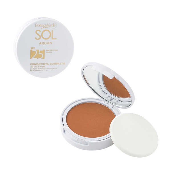 Fond de ten compact, cu ulei de Argan, SPF 25, bej inchis - Sol Argan, 9 ML