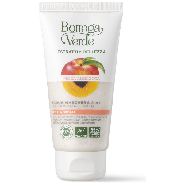 Masca scrub 2 in 1, hidratanta si iluminanta, cu extract de piersici si caise - Estratti di Bellezza, 75 ML