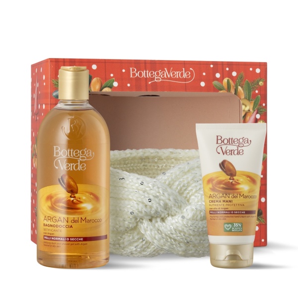 Set cadou Craciun, curatare si hidratare corp cu ulei de argan - Argan del Marocco, 400 ML, 75 ML - Img 2