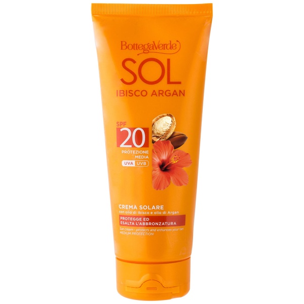 Crema protectie solara, rezistent la apa, cu ulei de Hibiscus si Argan, SPF 20 - Sol Ibisco Argan, 200 ML