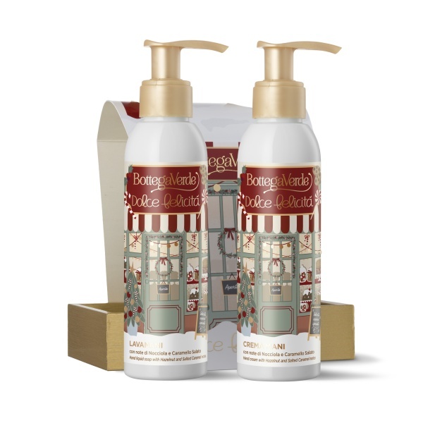 Set cadou Craciun, hidratare maini, cu aroma de caramel sarat si alune - Dolce Felicità, 150 ML, 150 ML - Img 2