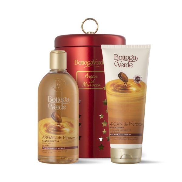 Set cadou Craciun, ingrijire corp, cu extract de ulei de argan, in ambalaj festiv - Argan del Marocco, 400 ML, 75 ML
