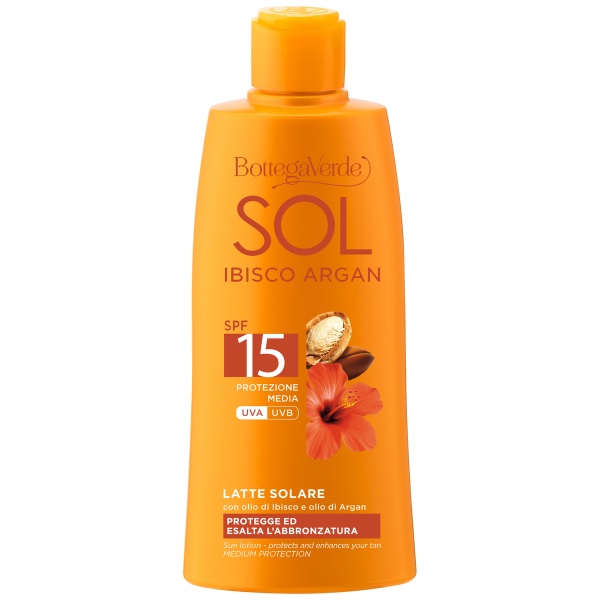 Lapte protectie solara, cu ulei de Hibiscus si Argan, SPF 15 - Sol Ibisco Argan, 200 ML