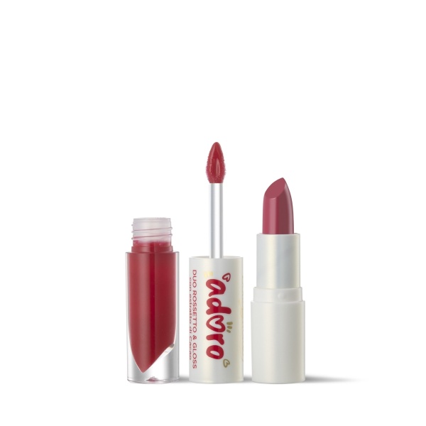 Ruj si luciu de buze cu persistenta indelungata 2 in 1, rosu - Adoro, 3 ML + 3.5 ML - Img 2