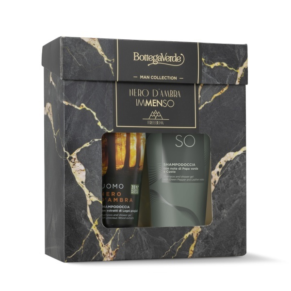 Set cadou barbati, curatare si hidratare corp, cu arome lemnoase , Nero d'Ambra, 2x200 ML
