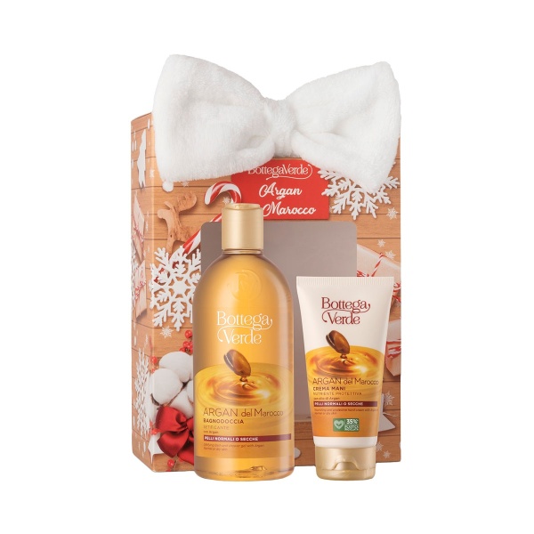 Set cadou Craciun, curatare si hidratare corp, cu ulei de argan - Argan del Marocco, 400 ML, 75 ML - Img 2