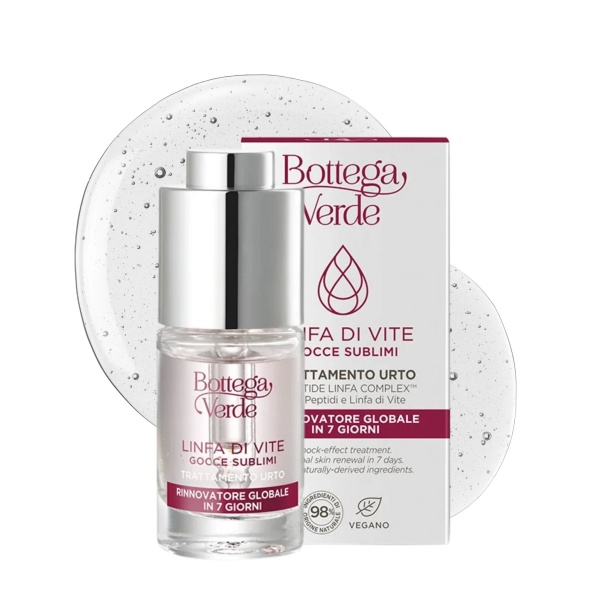 Trattament intensiv 7 zile anti-rid, lifting si hidratare cu peptide, acid hialuronic, seva din vita de vie si struguri rosii de la Palazzo Massaini - Linfa di vite, 10 ML