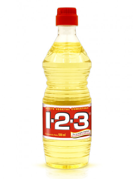 1-2-3 aceite vegetal comestible / Caja con 24 botellas de 500 ml