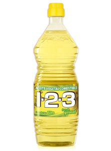 1-2-3 aceite vegetal comestible puro de girasol / Caja con 12 botellas de 1 Litro