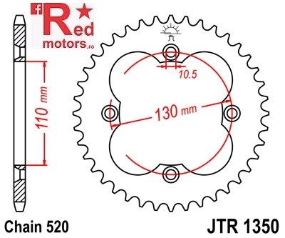 Foaie/pinion spate JTR1350.39 520 cu 39 de dinti pentru Adly/Herchee Crossroad 220, Hurricane 500, Honda TRX 300 EX