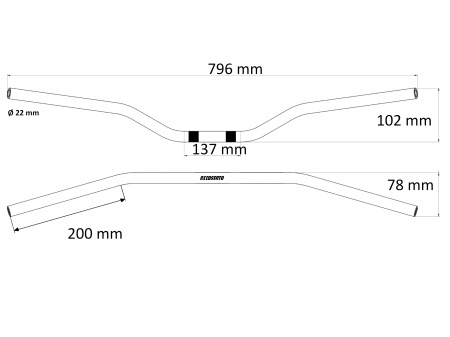 Homologated handlebars ACCOSSATO HBT052N Negru (diameter 22mm, length 796mm) - Img 2