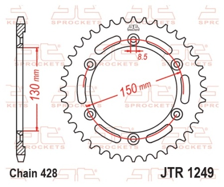 Kit de lant EK - Argintiu lant 428 DEH, Non-sealed, pinion fata JT, foaie spate JT pentru HONDA XLR 125 R 1998-2001 - Img 7