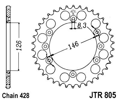 Kit de lant EK - Argintiu lant 428 DEH, Non-sealed, pinion fata JT, foaie spate JT pentru SUZUKI DR 125 SM 2008-2013 - Img 5