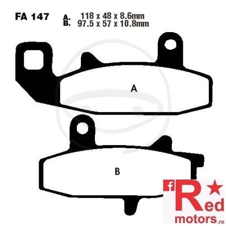 Placute frana fata SINTERED R EBC MX 118x48x8.6/97.5x57x10.8 FA147 pentru Suzuki DR 650, DR 750, DR 800
